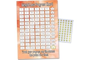 GIFTS AND TEMPTATIONS Weight Loss Progress Tracker Chart, 6 Stone Goal, A4 Size with Gold Star Stickers
