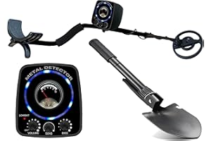ProtectorTech Detector de Metales Ligero - para Detección de Metales, Detección de Tesoro - Profesionales Detector para Oro, Plata, Monedas - Set con Pala Plegable multifunción