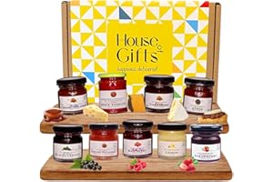 HOUSE OF GIFTS Mini Jams & Preserves with Chutney Hamper Gift Set – 9 x 38g Luxury Jars | Gourmet Food Gift Box | Perfect for Cheese Boards | Festive Hamper for Christmas, Birthdays & Special Occasions