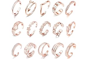 LOLIAS 15 Stück Verstellbare Offenen Zehenringe für Frauen Mädchen Mode Finger Midi Ring Knuckle Ring Set Knöchel Ring Böhmischen Vintage Stapelbar Ringe Geschenke Strandsandalen Fußschmuck