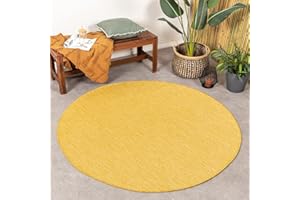 ‎FRAAI | HOME & LIVING FRAAI In- & Outdoor Teppich Rund - Costa Ockergelb Ø 160cm - Wetterfest - Polypropylen - Flachgewebe - Balkon, Garten/Terrasse - Terrasse - Carpet