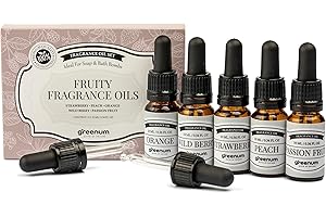 greenum GIFTS OF NATURE Lot de 5 flacons en verre d'huile parfumée aux fruits pour savons et bombes de bain, parfums pour savon à la glycérine