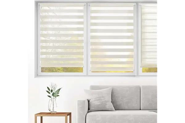 Blindecor Indus SIN HERRAMIENTAS | Estor Enrollable Sin Taladrar de Doble Capa | Color Lino 80 x 220 cm (ancho x largo) | Tamaño de la Tela 77 x 215 cm