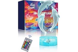 ‎NICE DREAM Nice Dream Delfin Nachtlicht für Kinder, 3D Illusion Lampe Kinderzimmer LED Licht, Fernbedienung 16 Farbwechsel Dimmbar, Weihnachtsgeschenke für Mädchen Junge Wohnzimmer Schlafzimmer Dekor