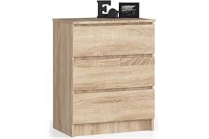 AKORD Cassettiera K60 con 3 Cassetti | Credenza Alta | Moderna Mobiletto per Soggiorno Sala da Pranzo Camera da Letto Corridoio Bagno | Armadio Cameretta | 60x77x40 cm 25 kg Rovere Sonoma