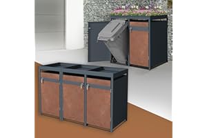 ML DESIGN MODERN LIVING ML-Design Mülltonnenbox 3er mit Pflanzdach für 3 Tonnen, 240L, 200x80x124 cm, Rost-Optik, Stahl, wetterfest, Abschließbare Mülltonnenverkleidung mit Tür, Müllbox Mülltonnecontainer Mülltonnenabdeckung