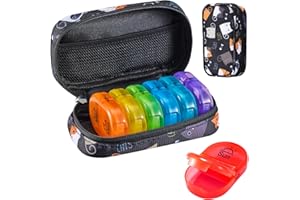 Serfeymi Pilulier Semainier Matin Et Soir Semainier Medicament Pilulier Journalier 7 Jours avec Portable Fermeture Éclair Toile Étui à Pilules Voyage pour Vitamines, Huiles De Poisson - Noir 02