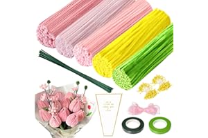 CORPOWER 500 Piezas Set de Limpiapipas Flores, Limpiapipas Manualidades, Kit de Manualidades de Pipa con Tallos de Flores Cinta, Limpia Pipas Rosa, para Regalos Artesanales y Decoración del Hogar