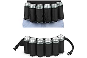 FunX Beer Belt Beer Holster for 6 Beer Bottles or Cans - Adjustable Beer Holder for Festivals, JGA's, Parties, Carnival and Camping - 72-120 cm, black, standard size, Waist bag