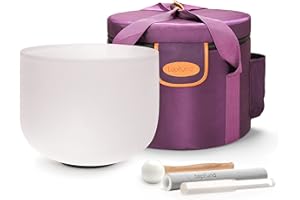 TOPFUND 432Hz C Note Crystal Singing Bowl Root Chakra 10 inch with Heavy Duty Carrying Case and Singing Bowl Mallets Suede Striker