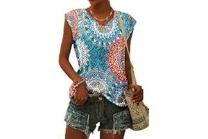 WNEEDU Camisetas para Mujer Manga Corta Verano Camisa Suelta con Cuello V Camisetas sin Mangas Verano S-3XL