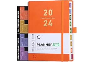 Gumiho Agenda Journalier 2024,Scolaire Semainier -21,3 × 14,7cm- (Janvier à Décembre 2024) une page par jour,Poche intérieure,Couverture Rigide (Orange)