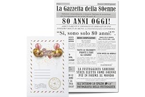 KAÏDENSÏ Idea Regalo Compleanno Donna 80 Anni - Giornale La Gazzetta Della 80 Enne - Maxi Biglietto Auguri Originale - Idee Regali Compleanno Originali - Gadget Scherzi Biglietti Divertenti per Lei