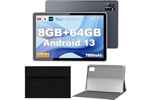 Tibuta Android 13 Tablet, 10 Inch Tablet with Case, 8GB+64GB+1TB Expansion Octa-Core Processor 7000mAh Battery, 1280x800 IPS FHD Touchscreen 8MP+5MP Camera, WiFi 6, BT5.2, Widevine L1,Metal Body