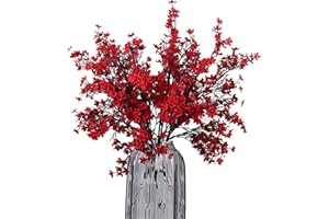 JAKY-Global Künstliche Blumen 6 Stück Getrocknete Unechte Seide Blumen Babysbreath Pflanze Dekoration für Hochzeit Sträuße Haus Garten Party Blumenschmuck(Red)