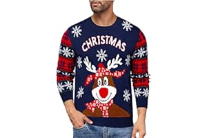 Uniexcosm Jerseys Navideño Suéter para Hombre Invierno Feo Suéter Navidad para Hombres Reno Pullover de Punto Suéter de Cuello Redondo Jersey Navideño