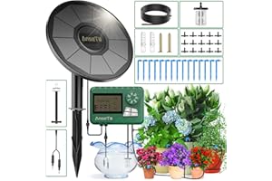 AnseTo Solar Irrigation System with Irrigation Timer Irrigation System Kit, 2024 New Drip Irrigation System with 15M Watering Hose, Automatic Watering System for Garden Balcony Terrace Greenhouse