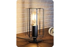 EDISHINE Industrial Table Lamp, Vintage Bedside Black Metal Cage Lamp for Living Room, Bedroom, E27 Socket, LED Bulb Included, 2400K Warm Light