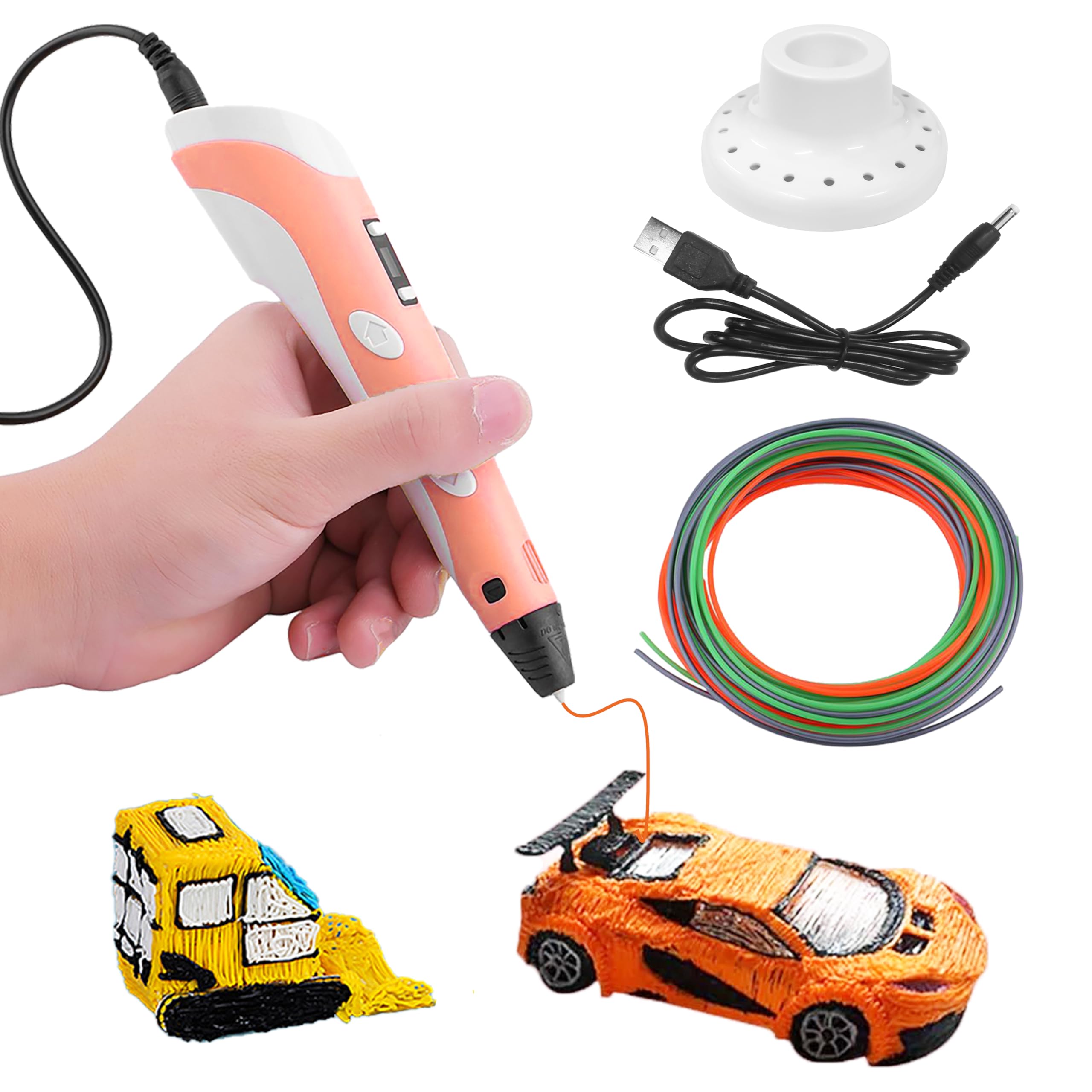 VGRASSP 3D Printing Pen for Crafts and Modelling for Your Kids - Temperature Control and LCD Display - 3 PLA Filaments (1.75 mm) Included - Color as per Stock