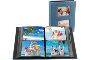 EXIN DEHCEN Album Fotos 10x15, 200 Fotos Insertable de Linocon 200 Bolsillos, Cubierta de Lino Album Fotos para el Aniversario de Bodas Familiar Vacaciones de Bebé, Azul