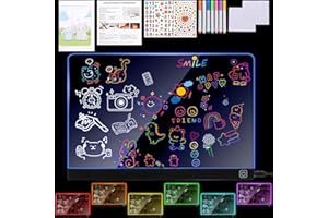 BlueXP Tableau de Dessin LED RGB pour Enfants 30x20cm Planche Acrylique Lumineuse avec Changement de Couleurs 7 Stylos Néon Câble USB Autocollants & Papier d’Histoires Cadeau Créatif dès 8 Ans