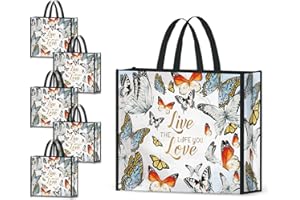 NymphFable 5 Pcs Tote Bag Reutilizables Vistoso Mariposas Bolsas para Comestibles Grande Bolsa Compra