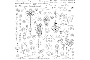 Coco Berming 3 Hojas Orilla Arenosa Tatuajes Temporales, Tatuaje Temporal de Larga Duración para Actividades Cotidianas, Vacaciones, Fiestas y Vacaciones en La Playa (Negro)