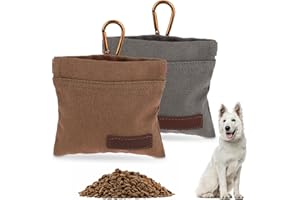 Jeffdad Treat Bag for Dogs, Hands-Free Food Bag Dog Training with Carabiner Hands-Free Dog Treat Bag Automatic Closure Puppy Treat Bag for Dog Training (Grey + Khaki)