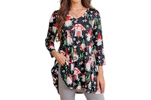 Enmain Tunique Femme Grande Taille Longue à Manche 3/4 Chemisier Femme Chic et Élégant Hiver Col en V Tunique Floraux Paisley Swing Lâche Blouse