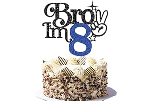 Gyufise 1Pc Brother I'm 8 Cake Topper Glitter Happy 8th Birthday Cake Pick Bro I'm 8 Cake Decoration It's My 8th Birthday Decorations for Boy Cheers to 8 Years Old Party Supplies Blue Black