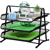 3 Tier Letter Tray Mesh Letter Tray Organizer for Office Mesh Drawer Paper Documents Stackable Support for Home Office and School
