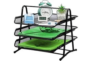 IOUGDSEC Briefablage mit 3 Etagen, Briefablage aus Netzstoff, Organizer für Büro, Schublade aus Netz, Papierdokumente, stapelbar, unterstützt für Zuhause, Büro und Schule