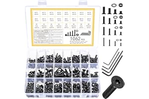 YILUXMYYXGS 1062 PcsVis M3 M4 M5 M6, Boulons et Écrous Set, Vis à Tête Fraisée Plate à Six Pans Creux et Rondelles, Assortiment de Vis à Tête Cylindrique à Six Pans Creux et écrous et Rondelles, avec Clé (Noir)