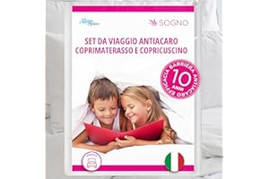 Allergosystem Set da Viaggio Coprimaterasso Antiacaro Singolo 90x200cm e Copriscuscino Letto con Cerniera 50x80cm Made in Italy - Biancheria da Letto per Trasferte e Vacanze - Linea Sogno