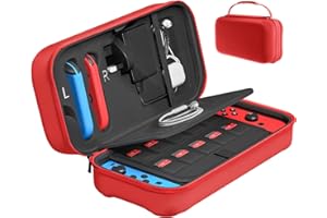 Fenolical Switch Carrying Case Compatible with Nintendo Switch/Switch OLED, Fit Joy-Con and AC Adapter, Portable Hard Shell Pouch Carrying Travel Game Bag with 20 Game Cartridge (Full Red)