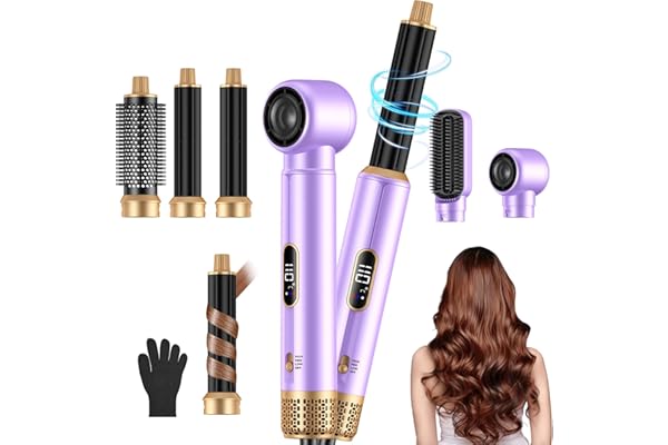 Airstyler Kit de brosse à cheveux ionique 5 en 1 avec fer à friser à air chaud de 30 mm, sèche-cheveux 1000 W pour le volume, le séchage, le lissage et les boucles, 3 niveaux de température (50 °C à