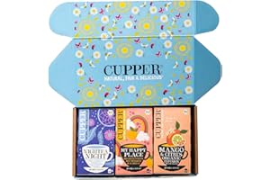 ‎CUPPER Cupper Bio Tee Set "Neuheiten", Tee Geschenkset, Früchtetee, Kräutertee, drei verschiedene Sorten, 60 ungebleichte, plastikfreie Teebeutel, 3er Pack