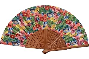 Abanico Español Frida - Madera y Algodón - 23 cm - Estuche y Funda de Yute - Accesorio de Moda - Hecho a Mano en España - Eventos y Regalos - Colección Flowers - Tusitala Barcelona