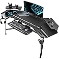 EUREKA ERGONOMIC Gaming Desk with LED Lights 182 x 76cm Wing Shaped Computer Desk Large Office Computer Workstation PC Table w Keyboard Tray Monitor Stand Dual Headphone Hanger Cup Holder