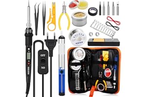 SaiXuan Saldatore a Stagno 80W con Display Digitale (350–500℃), Kit Saldatura 21 in 1 con 5 Punte, Pompa Dissaldante, Supporto, Attrezzi Completi ed Astuccio PU – Per Riparazioni ed Elettronica