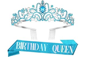 NURPLEXL Krone Geburtstag,Diadem Blau,Krone Damen,Geburtstagskrone Erwachsene,Krone Gold,Tiara Damen,Schärpe Geburtstag,Crystal Crown,Birthday Queen,Prom Queen Schärpe Halloween,Geburtstags Krone