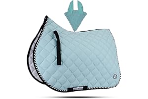 GALLOP SHOP Numnah Saddle Pads with Matchy Fly Veil Bonnet Set / Saddle Pad (Cob, Mint)