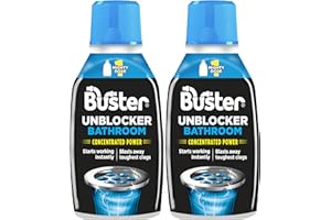 Buster Bathroom Drain Unblocker 300ml, Pack of 2 – Sink Unblocker Removes Hair & Sludge in Showers, Baths & Sinks. Fast-Acting Shower Drain Unblocker Clears Blockages & Slow-Draining Water