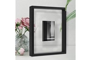 Afuly Cornice Foto 13X18 Floating fino a 20X25 Nero Legno Doppio Glass Desktop o Parete Moderno Regalo