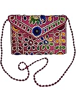 Sutliyan Women's Jaipuri Handmade Damru Embroidery Small Pink Sling Bag