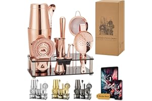 Jettory Boston Shaker Set - Set da Cocktail in Acciaio Inossidabile da 16 Pezzi con Base in Acrilico, Colino, Pinza per Ghiaccio, Cucchiaio da Bar, Misurino, Pestello, Versatori & Picks per Cocktail