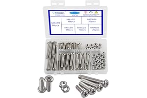 Rshuhx 80PCS M6 Juego de Tornillos y Tuercas Acero Inoxidable 304 Cruzar Tornillo Mecanico de Cabeza Redonda Tornillo Mecanico Precisa Allen Métricas de Cabeza Tapa de Rosca
