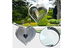 SEAHUI Carillon a vento a forma di cuore a spirale 360 gradi Spinners Hanging Sign Tree Pendant Suncatcher Metallo Ornamento da giardino Decor per esterni Interni casa Camera da letto Finestra Decorazione