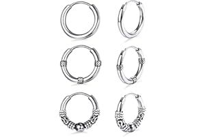 LOLIAS 3 Paires Acier Inoxydable Créoles Boucles D'oreilles pour Femmes Hommes Punk Noir Boucles D'oreilles Cartilage Boucles D'oreilles Huggie Unisexe Argenté 14 MM