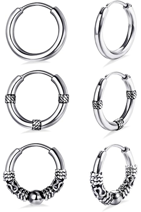 Boucles D'Oreilles Créoles ChainsHouse - Acier Inoxydable Argent/Noir/Or, Cadeau Homme/Femme
